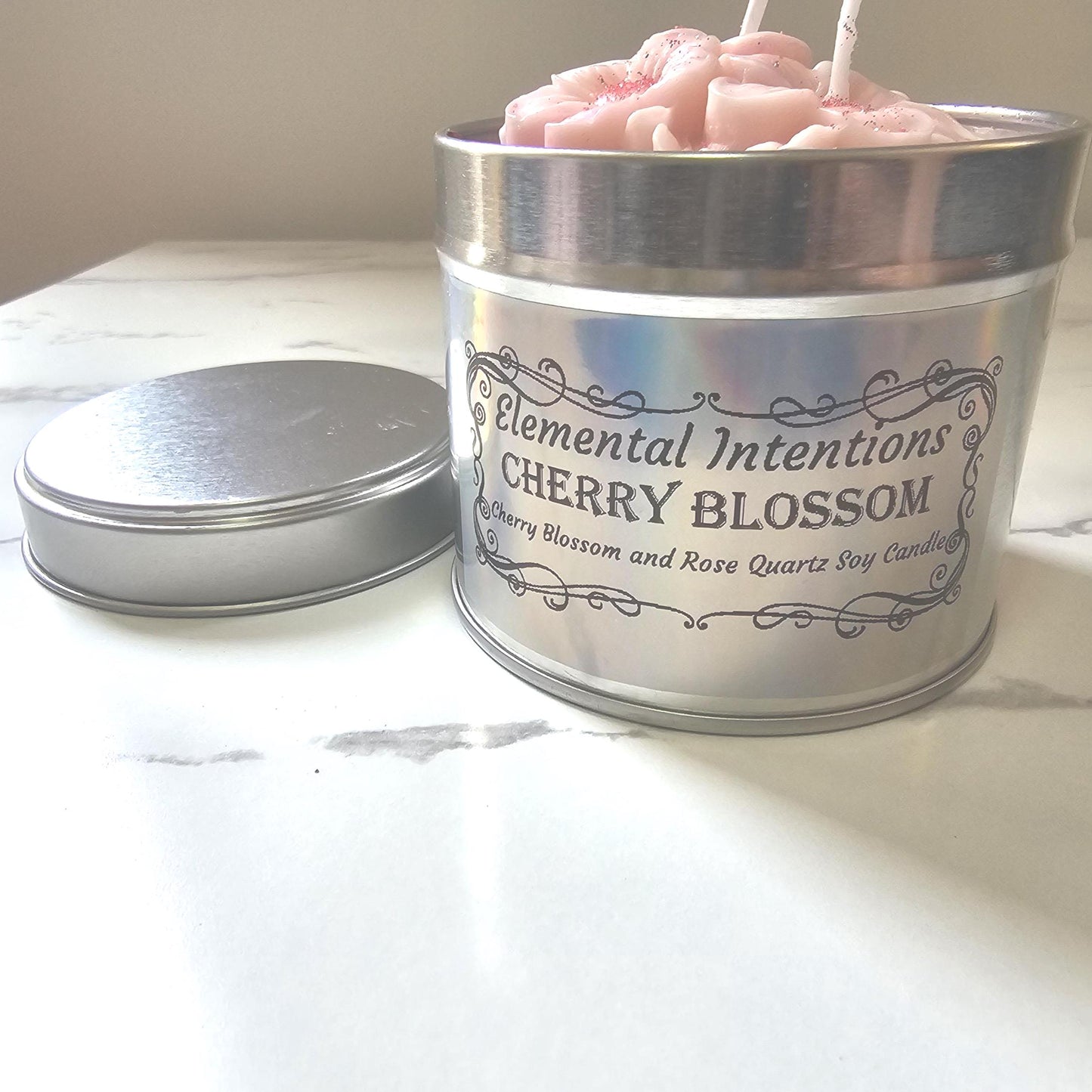 Handmade CHERRY BLOSSOM and Rose Quartz Soy Wax Aromatherapy Candle