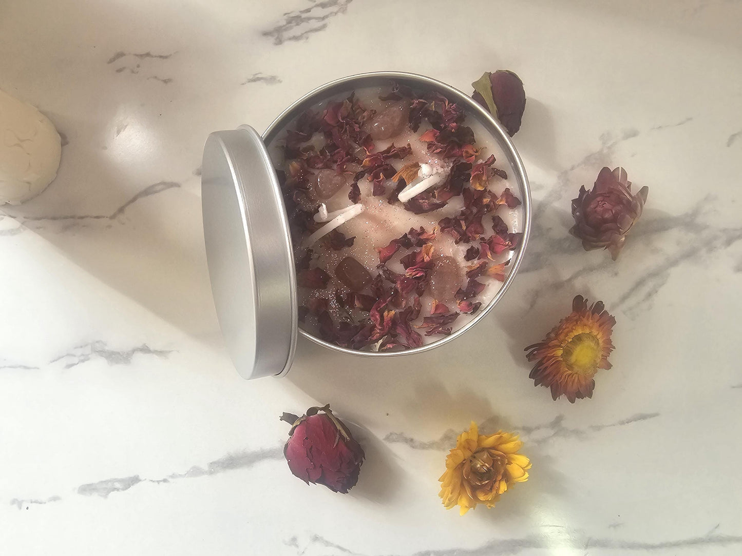 Handmade Black Musk, Rose & Strawberry Quartz 'Self Care' Soy Wax Candle