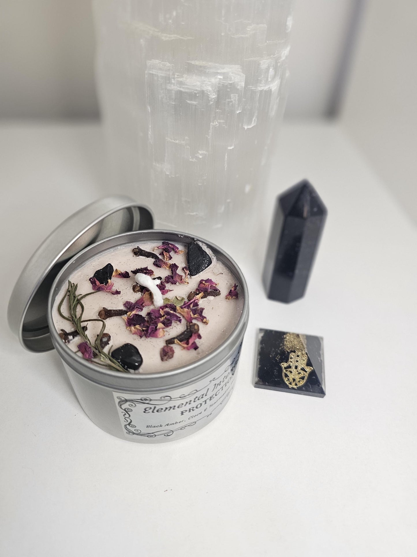Powerful Black Amber, Clove and Black Tourmaline Soy Protection Candle