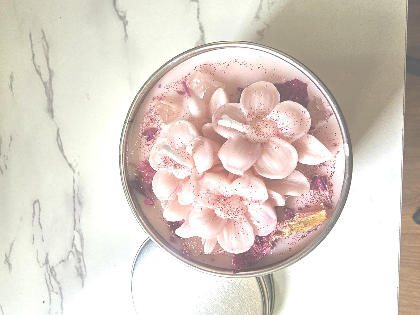 Handmade CHERRY BLOSSOM and Rose Quartz Soy Wax Aromatherapy Candle