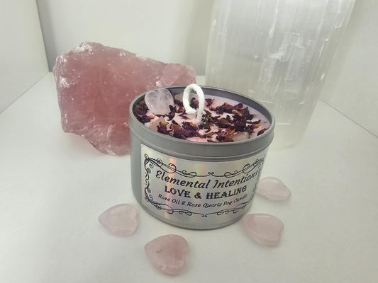 Rose Oil and Rose Quartz Love and Healing Soy Wax Ritual Candle