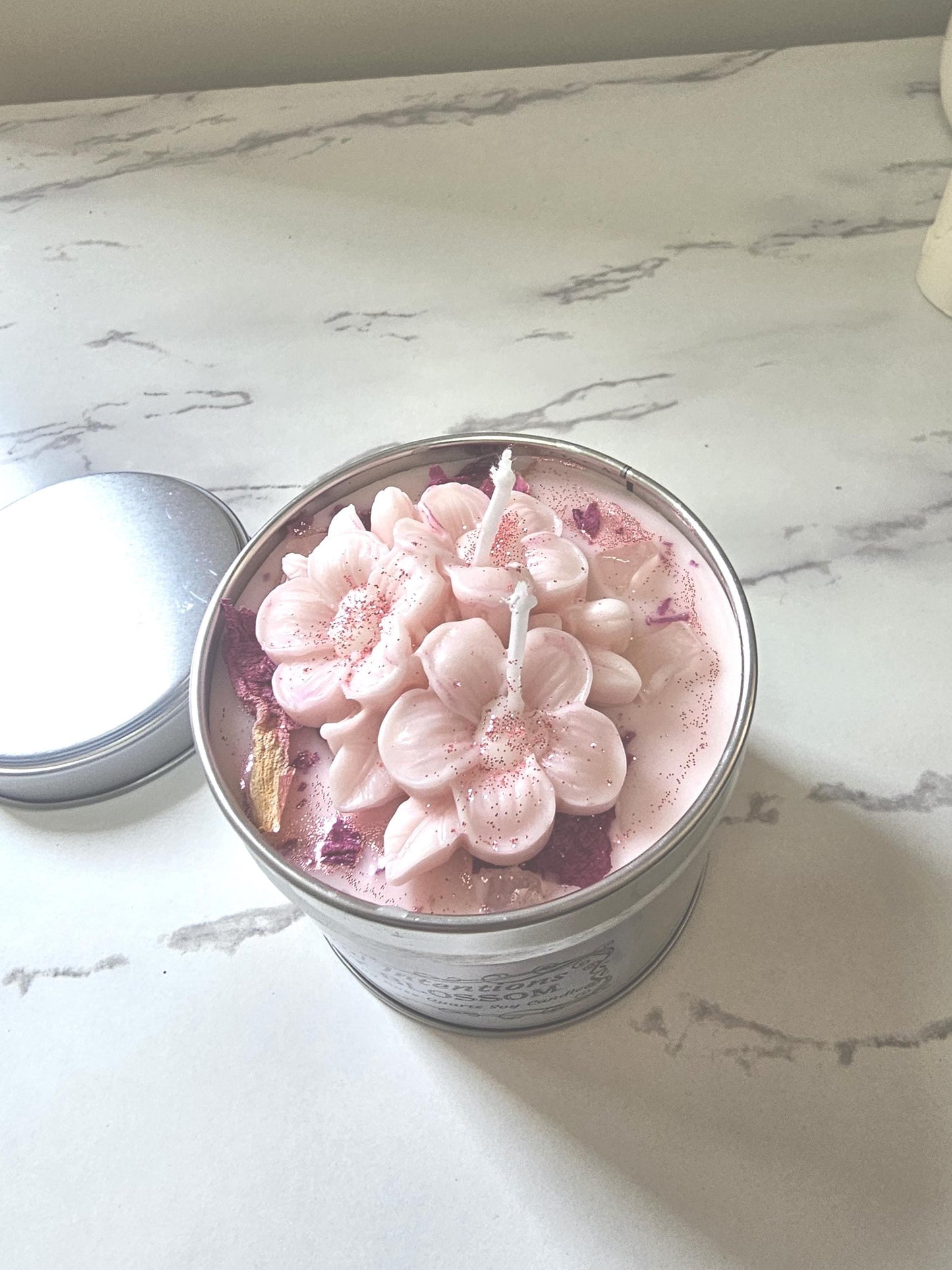 Handmade CHERRY BLOSSOM and Rose Quartz Soy Wax Aromatherapy Candle