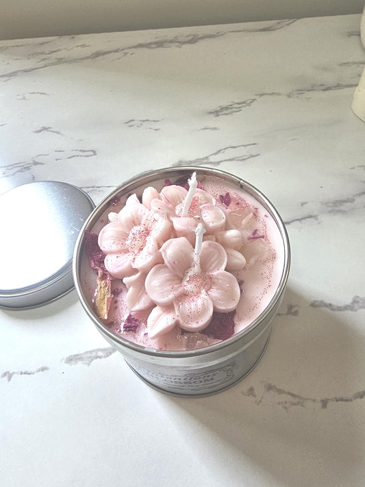 Handmade CHERRY BLOSSOM and Rose Quartz Soy Wax Aromatherapy Candle