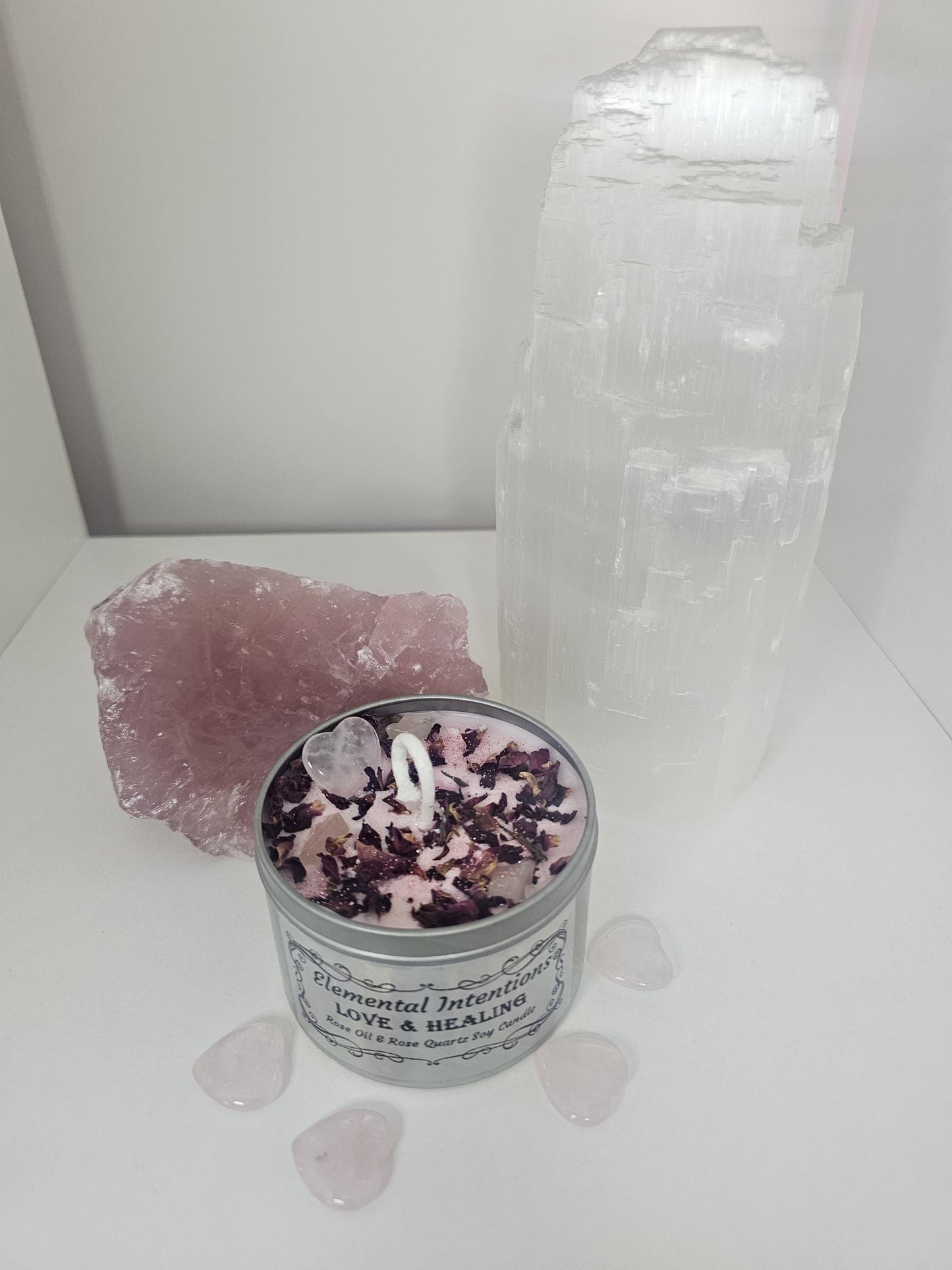 Rose Oil and Rose Quartz Love and Healing Soy Wax Ritual Candle