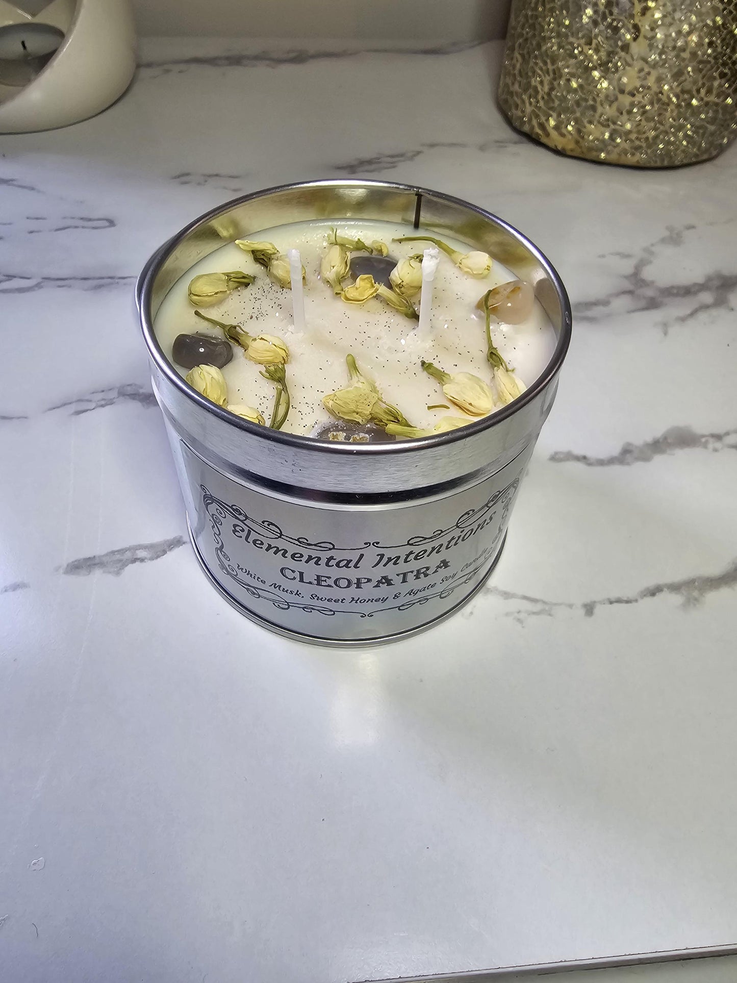 CLEOPATRA White Musk, Sweet Honey & Agate Aromatherapy Soy Wax Candle