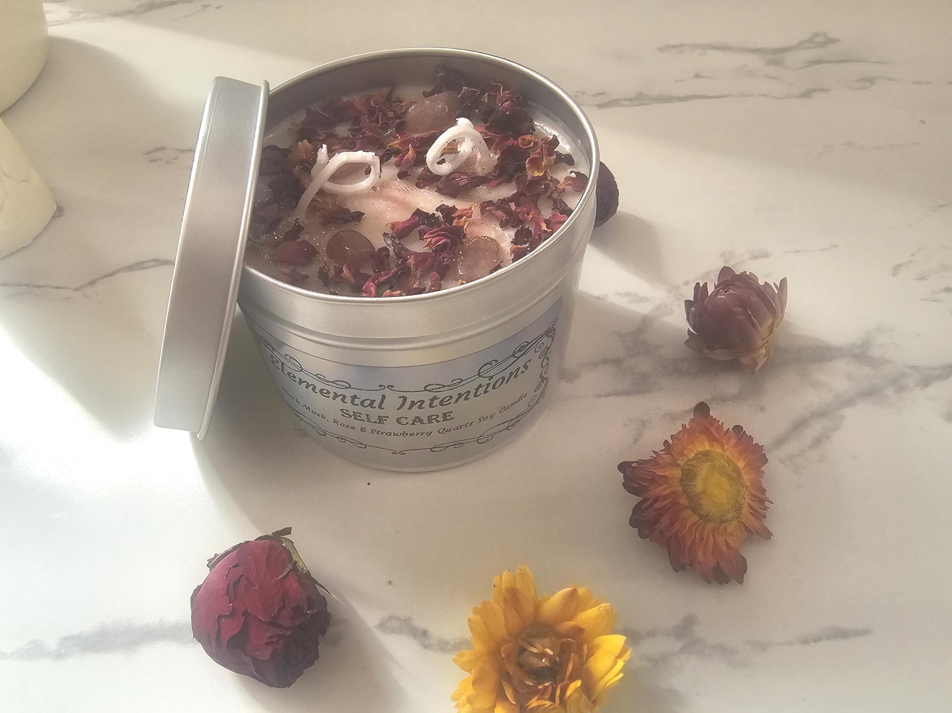 Handmade Black Musk, Rose & Strawberry Quartz 'Self Care' Soy Wax Candle